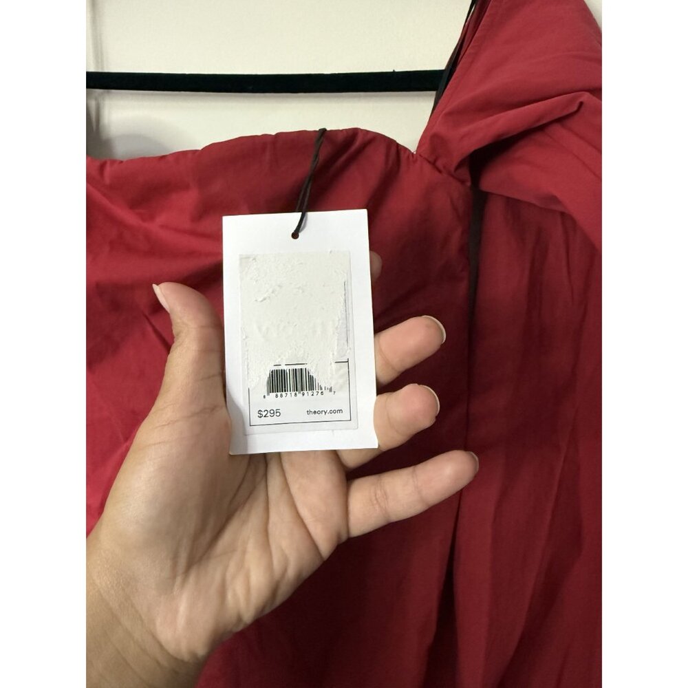 New Theory Laureema Off Shoulder Crimson Red Poplin Blouse Size‎ 0 Quiet Luxury - Picture 3 of 7